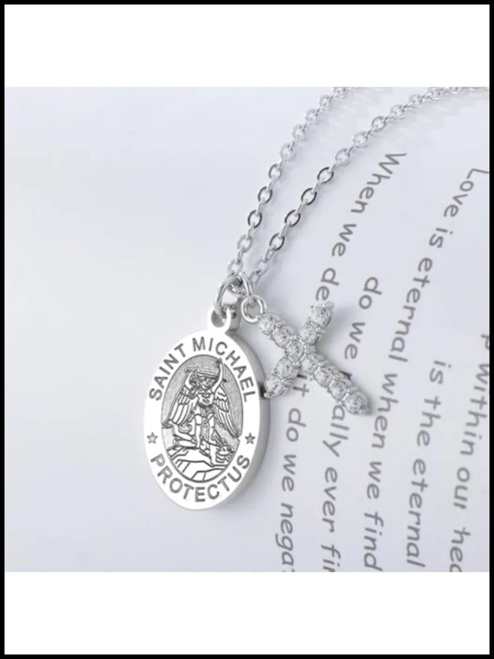 St. Michael Medal Cross Necklace Stainless Steel Protection
